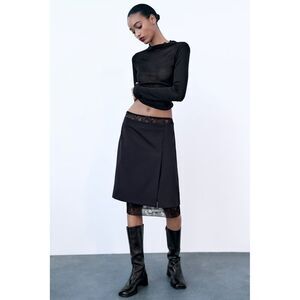 NWT Zara Dark Navy combination lace  Skirt